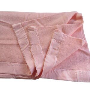 Vintage Chatham Twin Wool Blanket 68" X 90" Light Pink Satin Trim Warm Cozy  USA